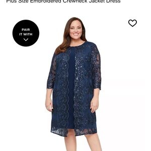 Elegant Plus sized Navy and Silver  Jacket Dress